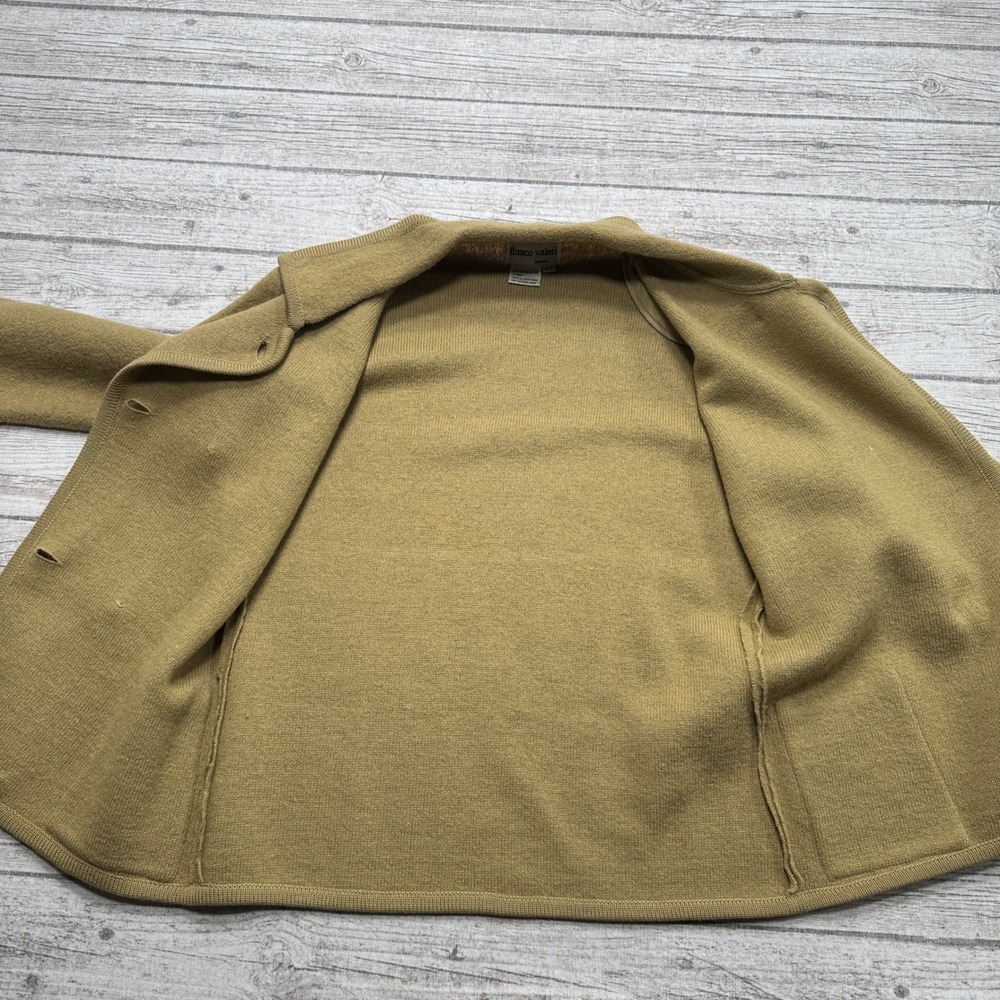 Vintage Franco Valeri Sweater Womens Small Tan Wool Double Breasted Knit Outdoor - Picture 3 of 6